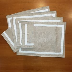 C Wonder Set of 4 Beige Linen Placemats & Napkins
